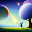 Placeholder: The mouse and the executioner discussing the future of the universe on bubble world, art by Pixar and Magritte