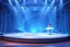 Placeholder: modern stage with gray-blue theme artistic decoration , color full dynamic lighting, a beautiful ballerina dancing, 3D recursive fractal structure animating background