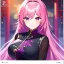 Placeholder: Clear focus, 8k, beautiful lighting, vibrant colors, girl, pink hair, long hair, vibrant purple eyes, black stockings, chinese clothes,