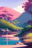Placeholder: maximilist scenery catoon image with no text and pastel light colours