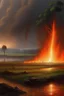 Placeholder: paisaje con lluvia de fuego