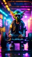 Placeholder: portrait of Hairy Gremlin pimp ninja yoga cyber punk in flying hipster tractor parked in dark neon lit reflective misty wet arcade hall tunnel,bokeh like f/0.8, tilt-shift lens 8k, high detail, smooth render, down-light, unreal engine, prize winning