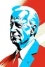 Placeholder: stylized stencil portrait of Joe biden in solid red, beige and (light and dark) blue