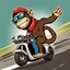 Placeholder: Monkey riding on a scooter making a wheelie with sunglasses on, cartoonize, logo