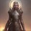 Placeholder: female warrior, dnd character, freckled pale skin, intricate engraving steel armor, volumetric lighting, mist, dawn, seaside background, intricate, elegant, well composed, extremely detailed, hyperrealism, sharp focus, trending on artstation, trending on cgsociety, by wlop, craig davison, gaston bussiere