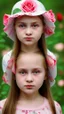 Placeholder: A little girl from Russia at the age of 7 years holds a lot of roses and puts them on her face, and she wears a white Bucket Hat, she puts the roses in front of her face, so her face does not appear, so her face does not appear,(Many Flowers: 1.2), Soft Light, Golden Hour, Upper Body, HDR, 8k, Natural Skin Texture, AO, Intricate, Highly Detailed, Sharp Focus, Crazy Detail, Intricate Detail, Highly Detailed ,The girl looked down