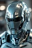 Placeholder: Create s full body image of a future advanced robot with advanced robotic and mechanical features. The head is entirely covered in shiny metal armor, and the face must remain in that position.