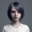 Placeholder: potrait emo girl, eyes like ocean blue, short hair, smile, 8k, rtx, eyebrows like serious, facing left, real