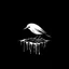 Placeholder: minimalistic black and white logo of a small bill bird, dripping blood over black background