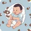 Placeholder: Please create a simple illustration of a baby with a noticeably full diaper. The baby is playing with poop. The background should be white.