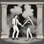 Placeholder: a dancing couple made of smoke, forming from a fireplace, thick smoke, puffy smoke