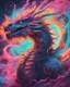 Placeholder: Close up shot, Dragon in a vibrant synthwave dreamscape, neon chaos swirling energetically around pixelated forms, a dynamic fusion of retro gaming nostalgia and futuristic abstraction