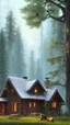 Placeholder: A cabin in the woods, a big brown bear, a movie scene, a more accurate picture