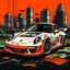 Placeholder: create me a Porshe 911 gt3 rs hoodie design, with small detail about the car, behind the car make a tokyo themed background, Also make sure the ENTIRE background is tokyo themed with the car driving on a road, at the top of the screen add the word SEEK