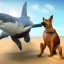 Placeholder: sharkhound on the beach from a realistic video game