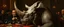 Placeholder: portrait painted by Rembrandt, stupid looking furry dragon rhino at banquet
