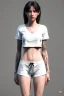 Placeholder: Ultra Realistic image, 25 years old brunette woman, Madrid, portrait, small stature, small chest, yakuza body tattoo, white broken cotton short undershirt, black latex short, akira anime style, night Tokio background, vibrant color, highly detailed, art stations, concept art, smooth, unreal engine 5, god rays, ray tracing, RTX, lumen lighting, ultra detail, volumetric lighting.