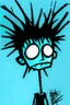 Placeholder: 2d drawing of a stickman, cool with punk hair, x eyes like in hangman, just woke up, eyes are sleepy ,3d realistic in colour