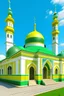 Placeholder: A big mosque with green and yellow and white walls