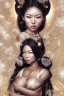 Placeholder: a wonderfull woman hitomi tanaka, full body, geisha fantasy, big curves, voluminous long black hair, ultradetailed fine art photo of a indian, weet face portrait, snow flakes parti