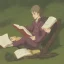 Placeholder: full body shot of calm elf in brown suit reading a pompous book, fantasy character art