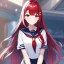 Placeholder: Clear focus,High resolution,High quality,((Sailor Uniform)) Black long hair, Purple eyes, ((Red hair clip))