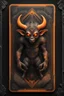 Placeholder: sacred geometry framed playing card, black and orange minotaur gremlin with shadows boss card in the style of Giger and fallout 4 ,,bokeh like f/0.8, tilt-shift lens 8k, high detail, smooth render, down-light, unreal engine