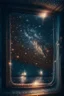 Placeholder: star field seen in the window of a boat, 4 k, trending art, depth of field, high detail, high contrast