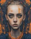 Placeholder: A portrait of a Singer Danish MØ face, cyberpunk, symmetry, hyperdetailed, painting by John Kenn Mortensen,darkblue and orange tones,