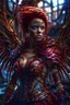 Placeholder: Fairy, crimson fairy wings , twisted rope red hairstyle, armor made of blood, huge girl, hyperdetailed,looking at camera, full body, wide shot, detailed skin, film photography, vintage, perfect body, cinematic lighting, realistic, sharp focus, very detailed, 4K HQ, depth of field, f/1.2, Leica, 8K HDR, High contrast, shadows,