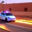 Placeholder: A police Tesla Cybertruck is chasing a Tesla 'Model S Plaid' at top speed, across 'Jemaa el-Fnaa', in Marrakesh. CINEMATIC. WIDE ANGLE LENS.