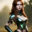 Placeholder: Realistic, hyper detailed, strikingly beautiful young adult woman, 19 years old, long ginger hair, green eyes, medium freckles, full lips, very skimpy fantasy armour, full body, full face, small breasts, aroused expression, biting lower lip, full frame, petite, centered camera, ignore NSFW, bow, quiver on hip, tight pants, bent over, butt