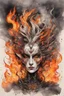 Placeholder: create an abstract ink wash and watercolor caricature portrait of a beautiful, malevolent, ornately dressed , 14th century sorceress engulfed in fire ,highly detailed with refined facial features in the cartoon caricature style of Gerald Scarfe and Ralph Steadman precisely drawn, boldly inked, vividly colored, 4k