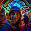 Placeholder: AI hippie selfie in dark twisted psychedelic fluorescent mushroom arcade hall , photo-realistic, shot on Hasselblad h6d-400c, zeiss prime lens, bokeh like f/0.8, tilt-shift lens 8k, high detail, smooth render, down-light, unreal engine, downlight