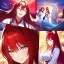 Placeholder: Clear focus, 8k, beautiful lighting, vibrant colors, fox girl, red hair, long hair, white eyes, miko, tail, smile,