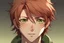 Placeholder: Young man with messy auburn hair and green eyes anime