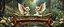Placeholder: sacred geometry embroidered patterns, two totally symmetric fluffy angel gremlin slug nice cheerleader singing on ornate carved bridge in garden , full body portrait T-pose strong aura, oil painting and air brush, in swing