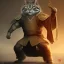 Placeholder: Character design, anthropomorphic cat dressed as a Shaolin, dark, evil, furious, epic, intricate details, finely detailed armor, silver, golden