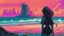 Placeholder: synth-wave beach & city, lone girl, iconic:1.8), comic style