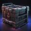 Placeholder: steel crate containing a gun, cyberpunk style