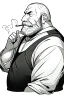 Placeholder: old man in profile smokes a cigar, shot hair, greyscale