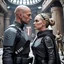 Placeholder: a bold and heroic bald male Corellian pilot in black and grey First Order special forces gear meets a female Jedi Master in ancient, mystical temple, hyperdetailed, dynamic lighting, hyperdetailed background, 8k resolution, volumetric lighting, light skin, fully symmetric details