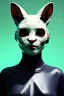 Placeholder: Medium Close Up Portrait, Front image. cyberpunk, rabbit mask, Soviet woman, white short hair. latex, glossy suit. Yellow, black, red, color. Star Wars style. Color background, photo studio. Avatar image, highly detailed, concept art, smooth, unreal engine 5, god rays, ray tracing, RTX, lumen lighting, ultra detail, volumetric lighting, 3d, finely drawn, high definition, high resolution.