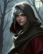 Placeholder: DND robed and hooded young male elf ranger gray skin very short silver hair smirk in moonlight