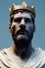 Placeholder: Ultra Realistic image, Roman sculpture, white marble material, Lionel Messi, gold crown of natural thorns, god crown, Renaissance style, sun rays background, waist up portrait, epic, celestial, cinematic lighting, God lights, 4k resolution, smooth details, soft lighting, unreal engine 5, art station, substance 3d.