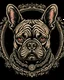 Placeholder: illustration of a French Bulldog, vector t-shirt art, ready to print, symbolic elements, vintage, retro, black background