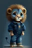 Placeholder: A cute lion and animation and wears dark Blue Jeans and baby and has fly