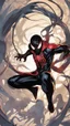 Placeholder: miles morales mix with venom symbiote in solo leveling shadow artstyle, demon lord them, intricate details, highly detailed, high details