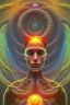 Placeholder: Spiritual being with Tentacles over human Head creating reality around, wrapping Spiral around Human, Psychedelic