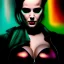 Placeholder: portrait oil on canvas, beautiful punk busty female Cyborg, looking to viewer, sad green eyes, post-apocalyptic in a cyberpunk city,minimal skintight suit, blade runner, comic book cover, mystical colors, neon, insanely detailed,realistic,intrincate detail, 16k resolution, masterpiece, Adam hughes